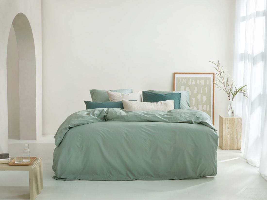 Parure de lit percale de coton vert jade