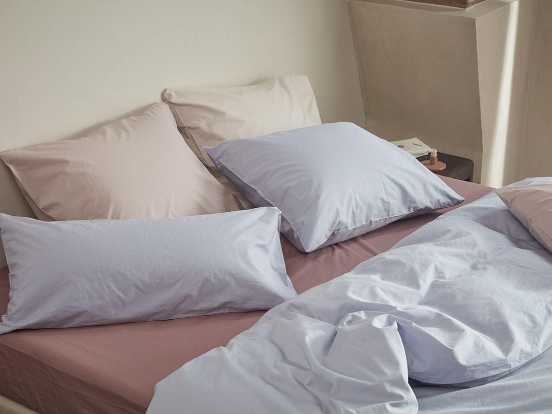 Parure de lit percale de coton bleu lavande