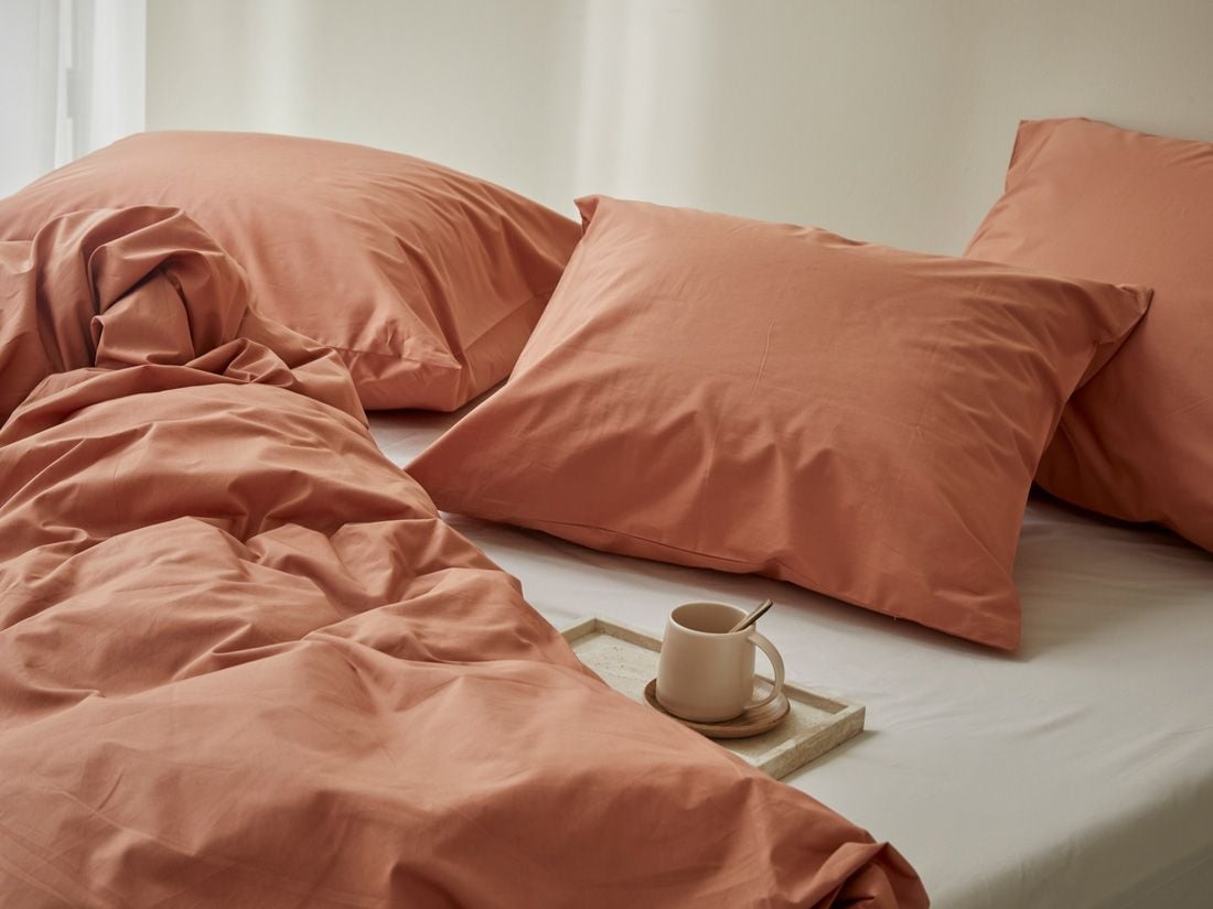 Taie d'oreiller percale de coton terracotta
