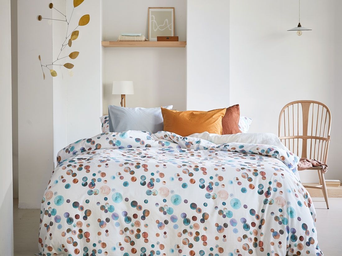 Parure de lit percale de coton points d'aquarelle