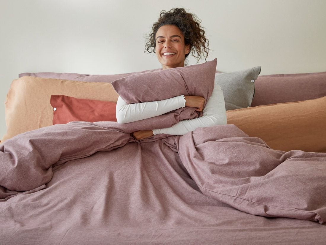 Taie d'oreiller flanelle de coton mauve chambray