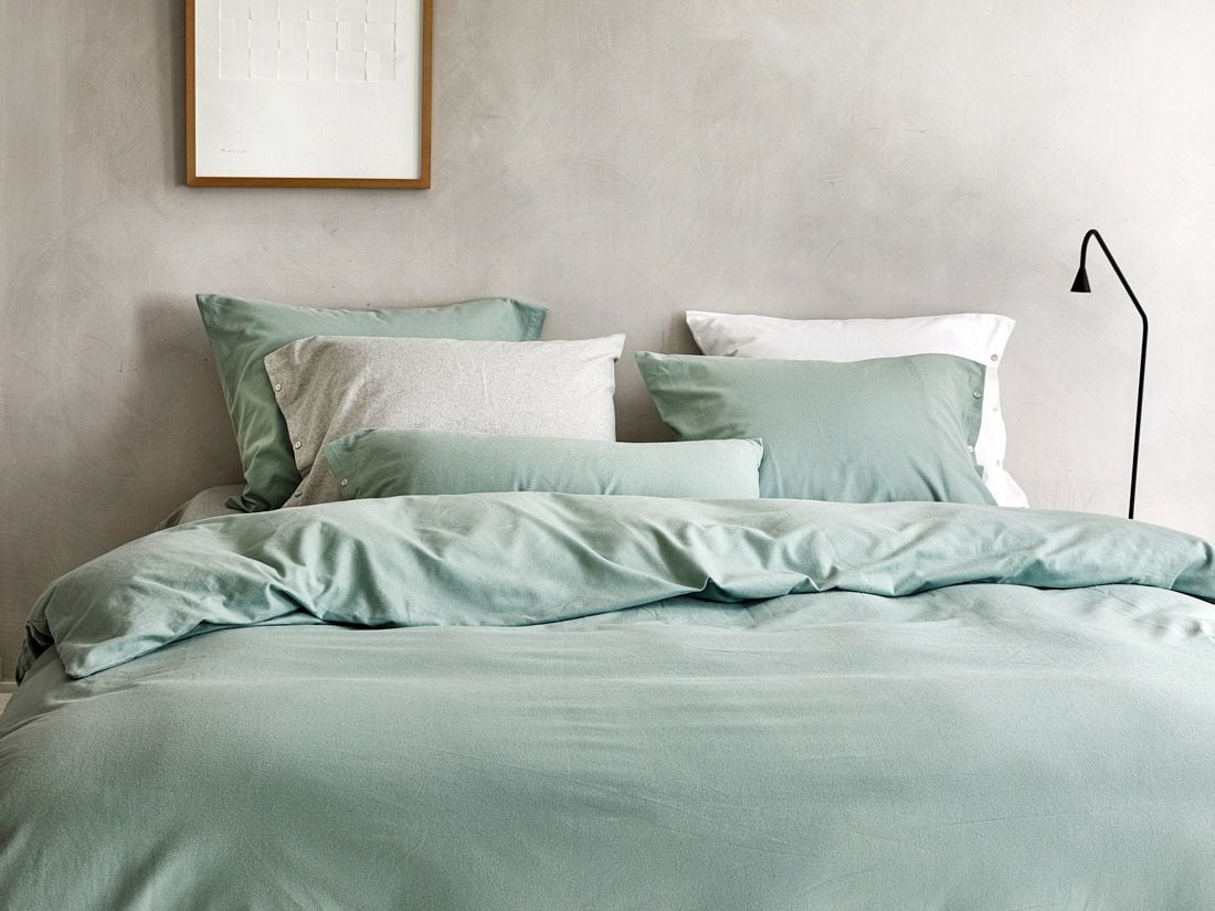 Housse de couette flanelle de coton vert pâle 140x200