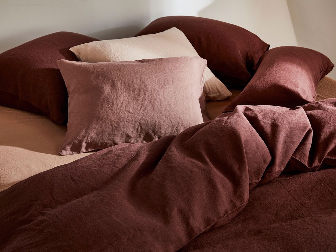 Taie d'oreiller lin lavé bois de rose