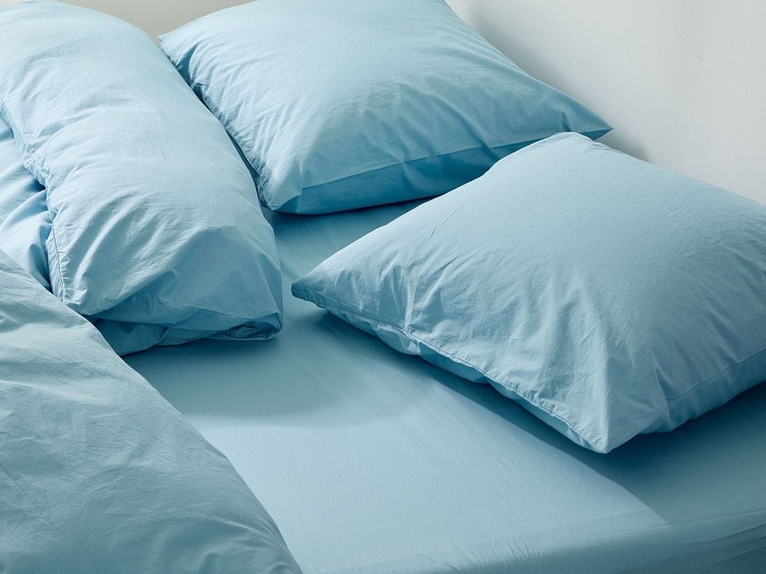 Taie d'oreiller percale de coton bleu lagon