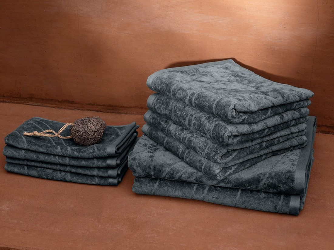 Serviettes de toilette en velours bleu galet 50x100 - 4 pcs