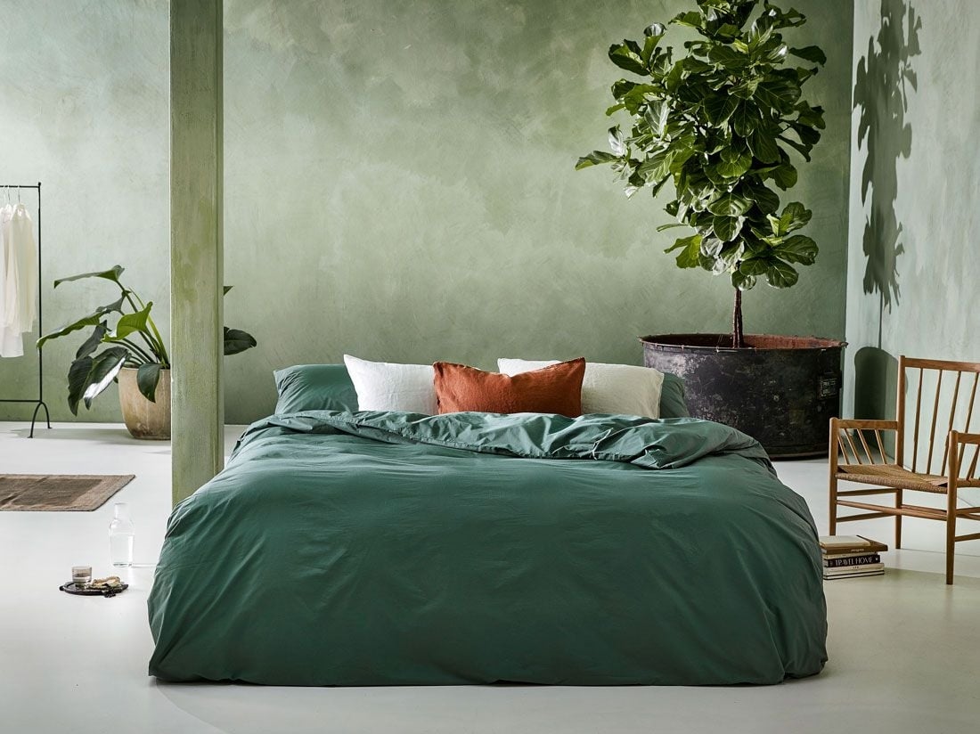 Housse de couette percale de coton vert forêt