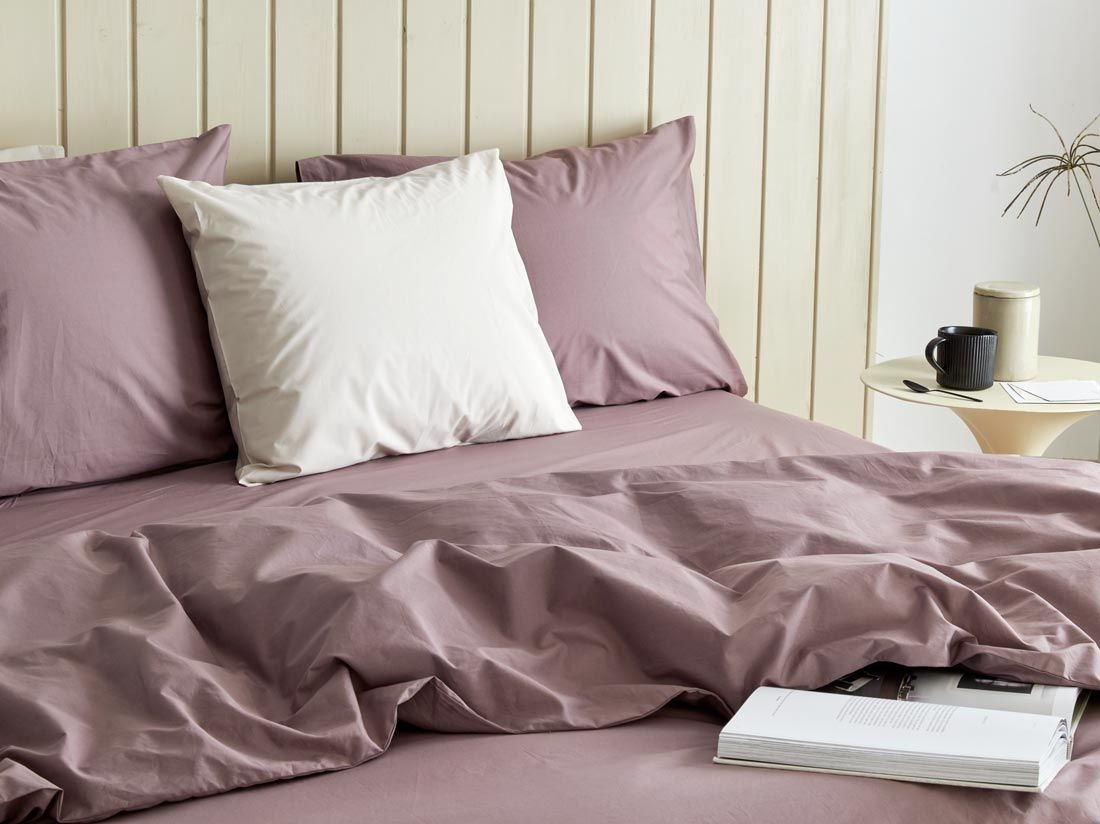 Taie d'oreiller percale de coton mauve
