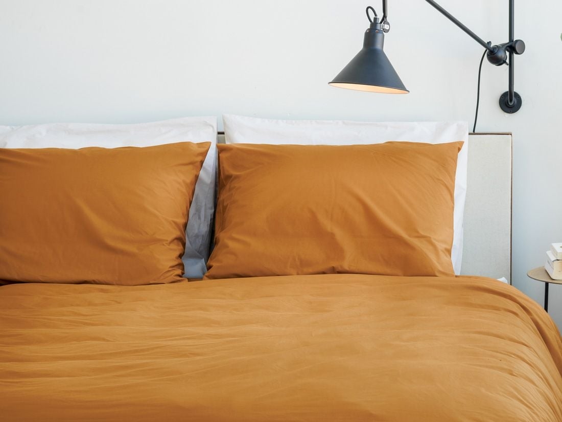 Taie d'oreiller percale de coton jaune ocre