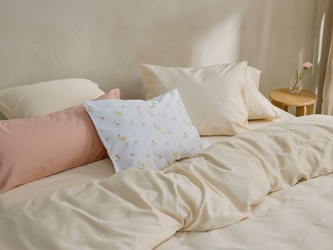 Taie d’oreiller satin de coton lait d’amande