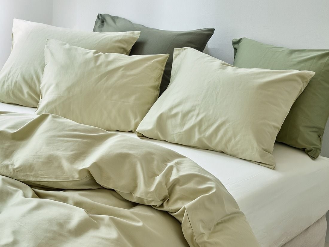 Taie d'oreiller satin de coton olive clair