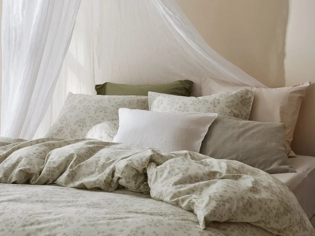 Housse de couette satin de coton fleur naturelle