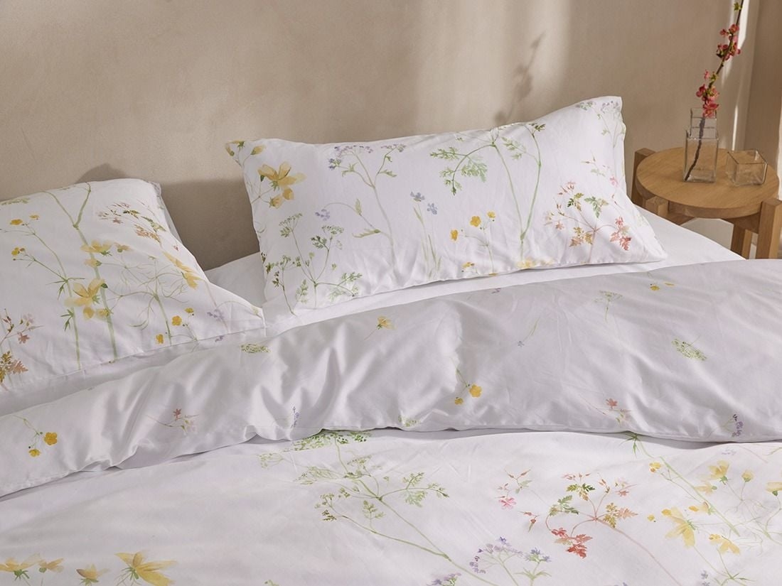 Taie d’oreiller satin de coton fleurs sauvages