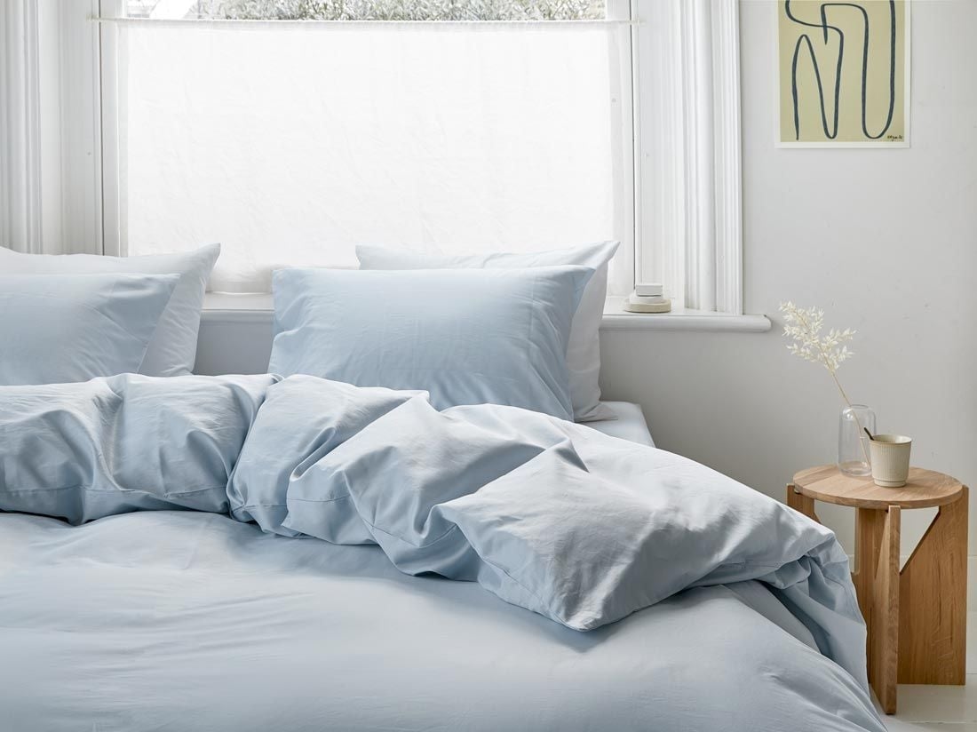 Housse de couette satin de coton bleu ciel