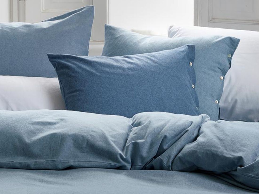 Taie d'oreiller flanelle de coton bleu denim