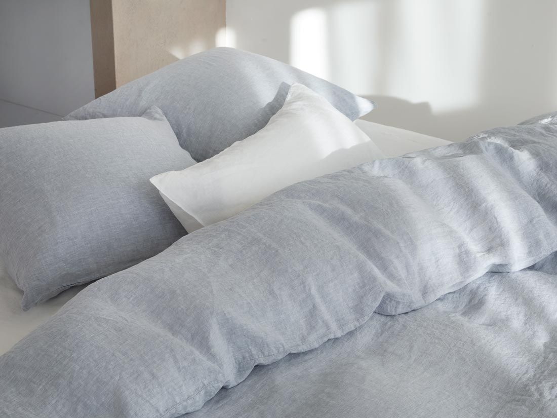 Taie d'oreiller lin lavé bleu chambray