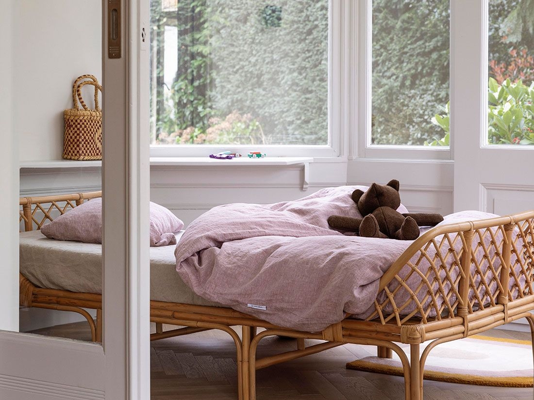 Housse de couette enfant lin lavé rose chambray