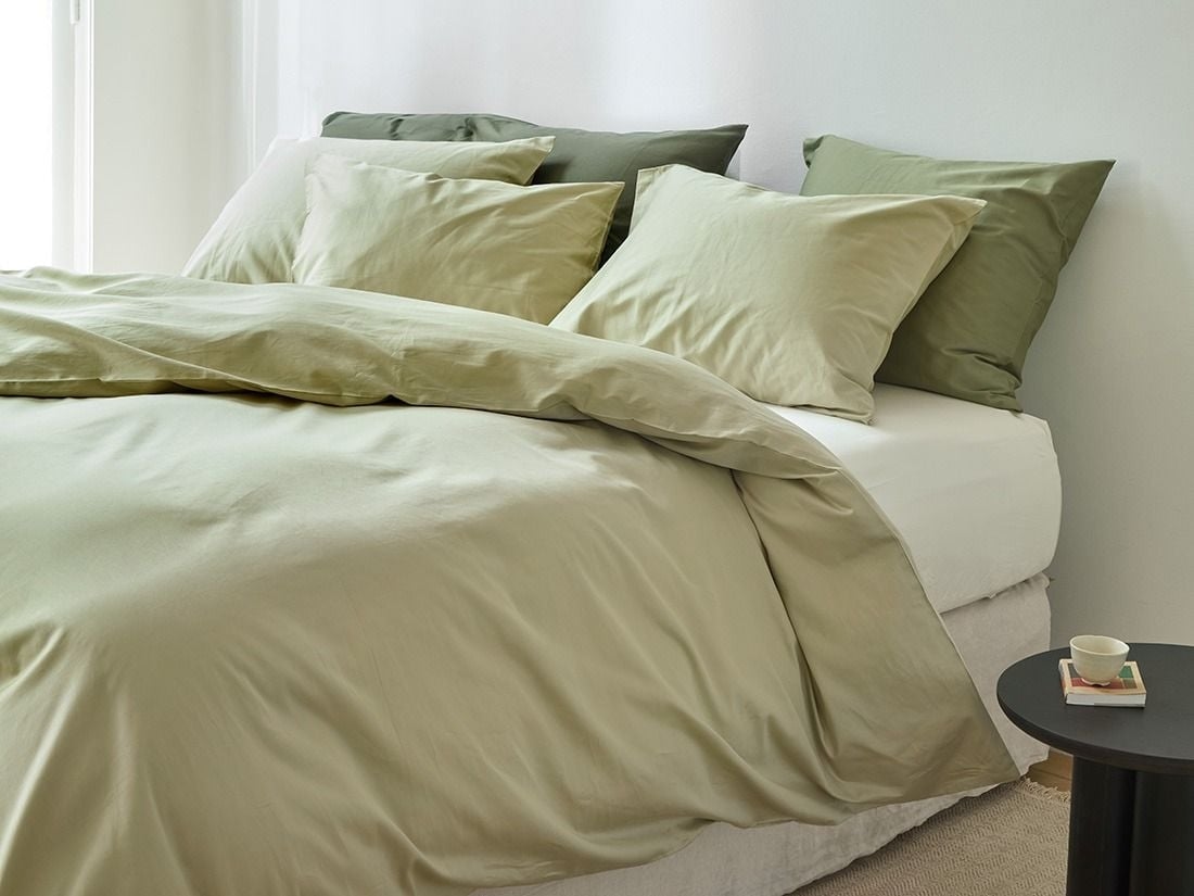 Housse de couette satin de coton olive clair