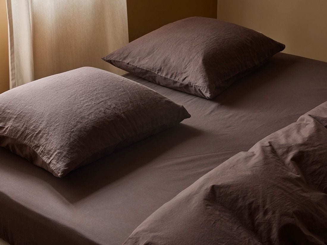 Drap-housse percale de coton marron grillé