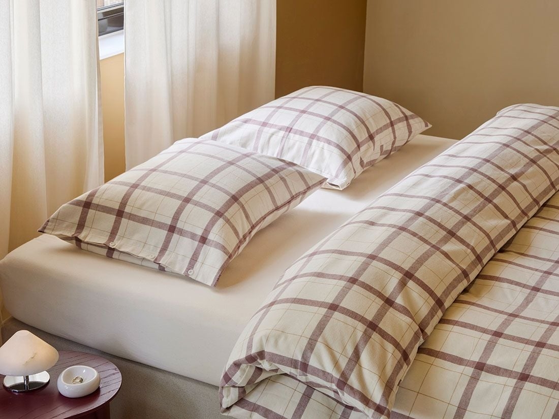 Parure de lit flanelle de coton damier mauve
