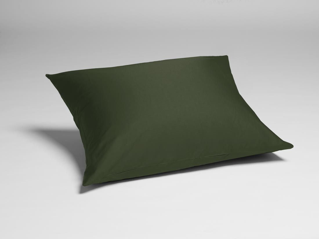 Taie d'oreiller satin de coton vert olive foncé