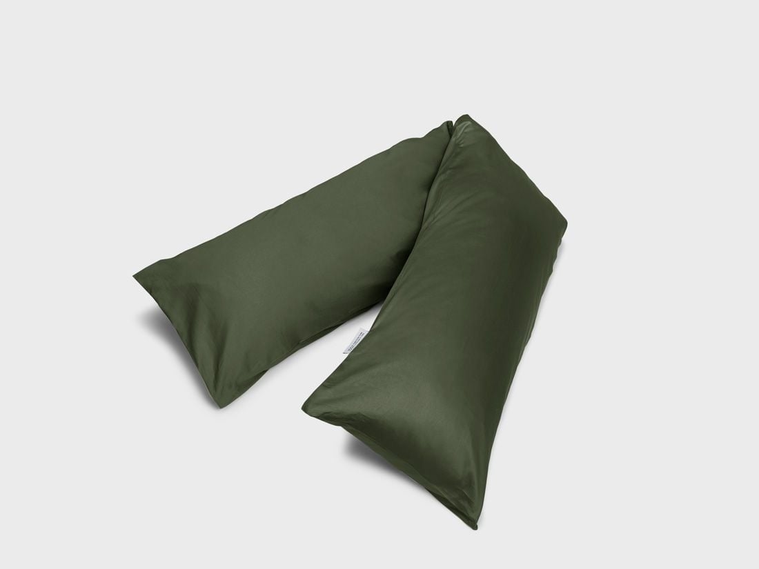 Taie de traversin satin de coton vert olive foncé 37x160