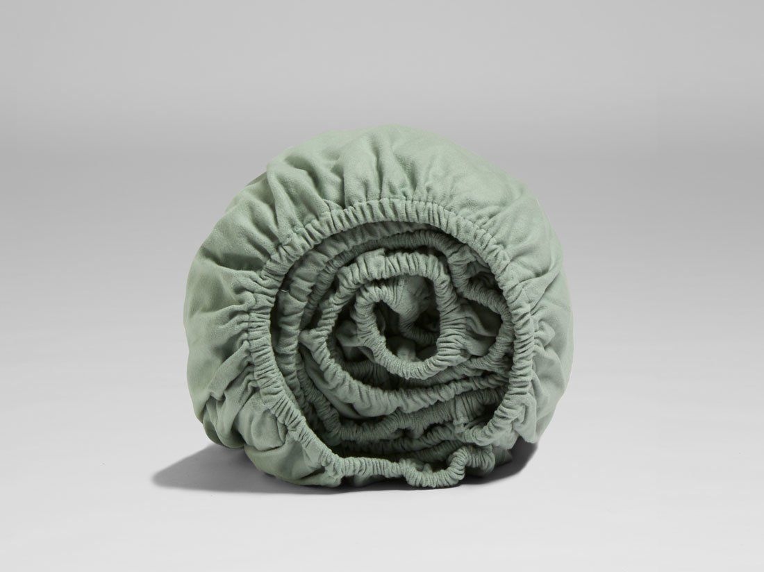 Drap-housse flanelle de coton vert pâle