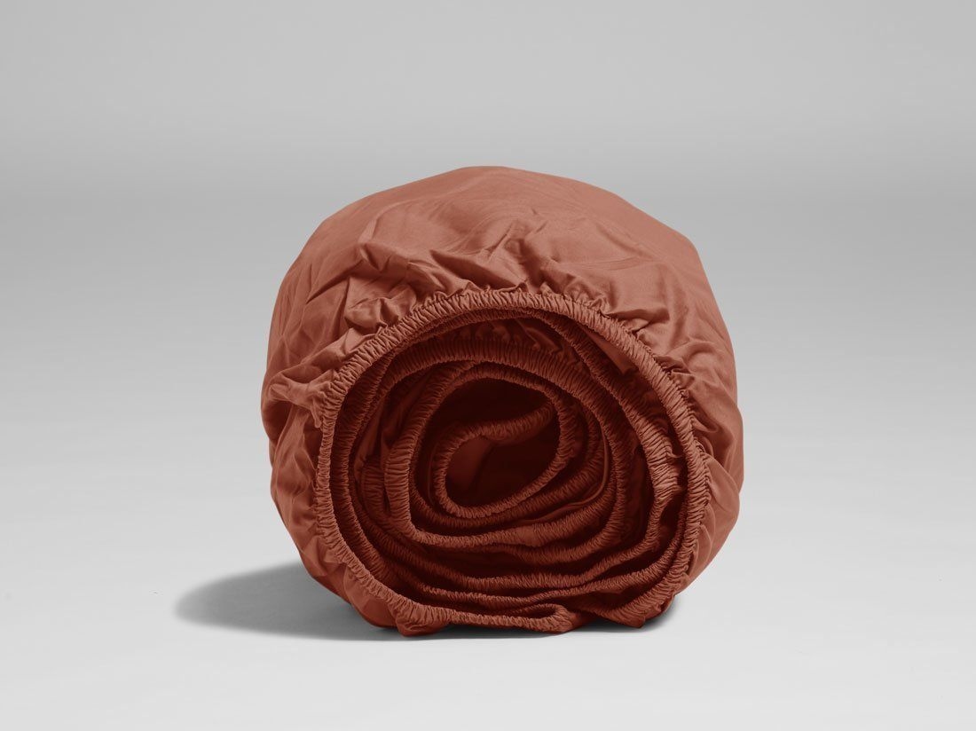 Drap-housse percale de coton rouge rouille 90x200x30