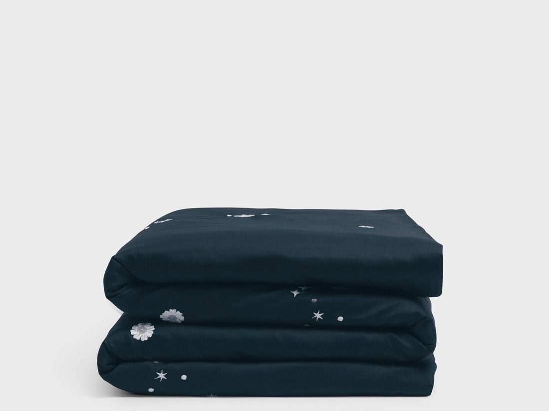 Housse de couette enfant satin de coton fleur d’étoile myrtille