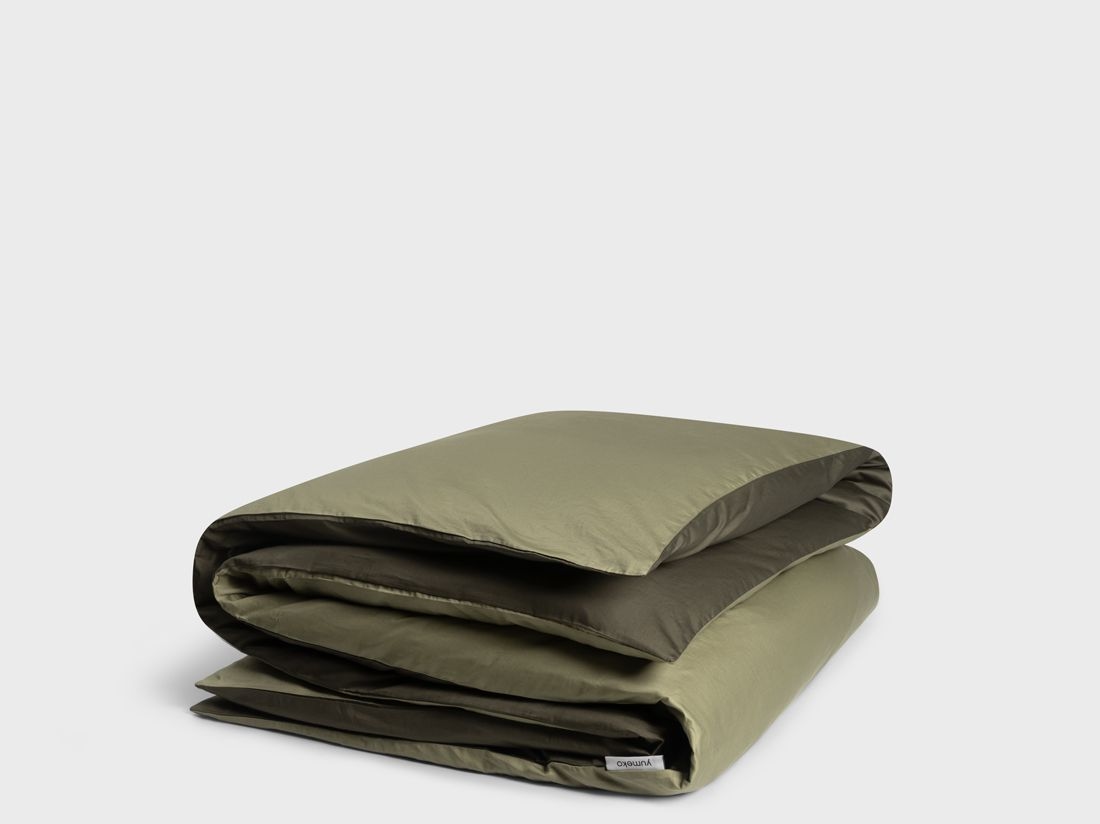 Housse de couette satin de coton double face olive