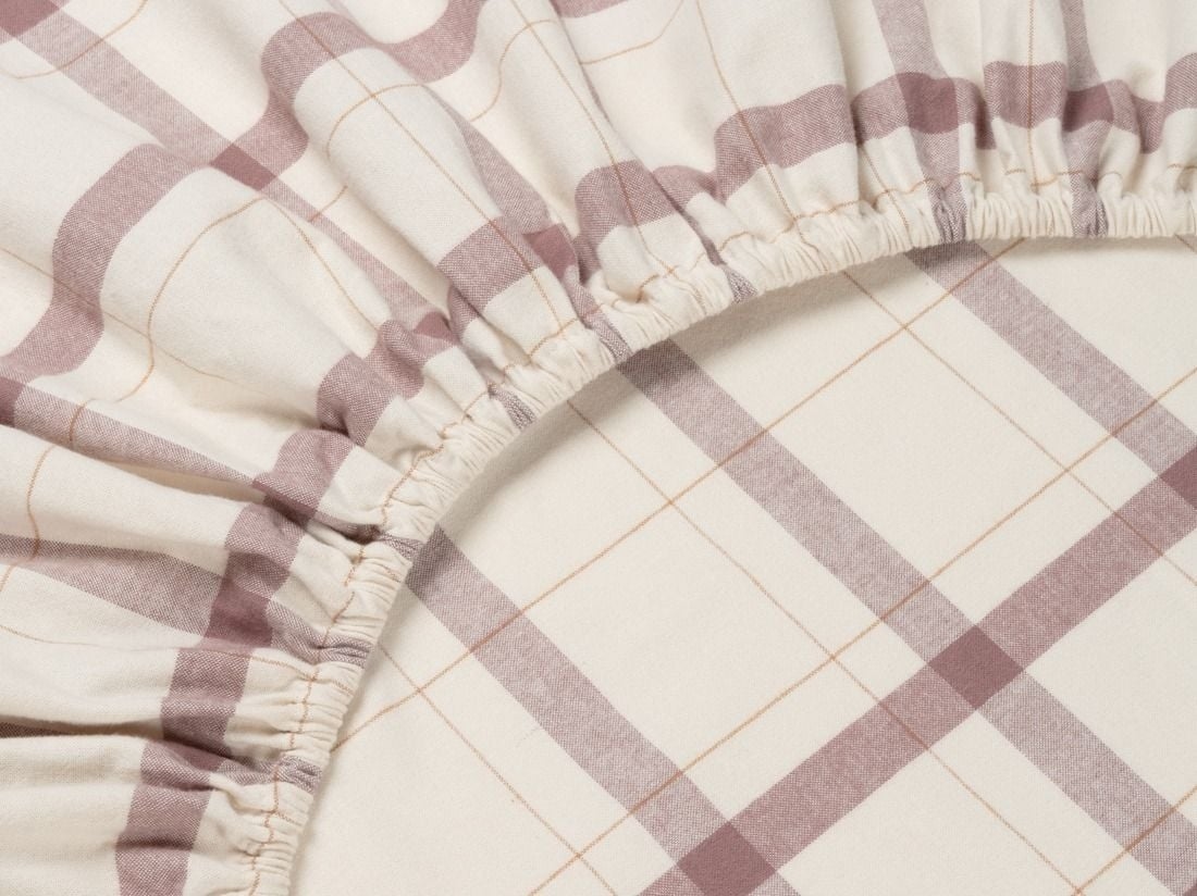 Drap-housse flanelle de coton damier mauve