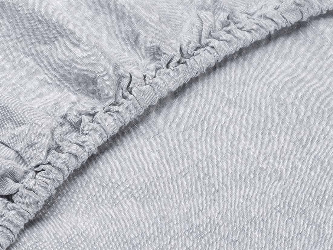 Drap-housse lin lavé bleu chambray