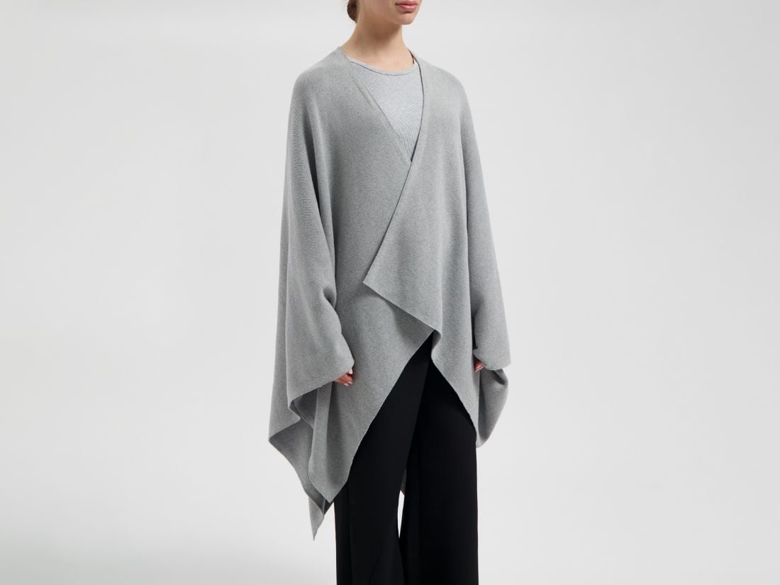 Poncho coton tricoté mélange gris