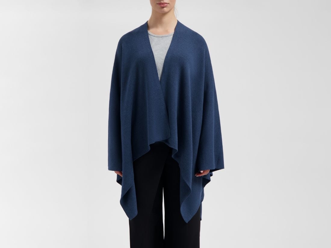 Poncho coton tricoté mélange bleu marine