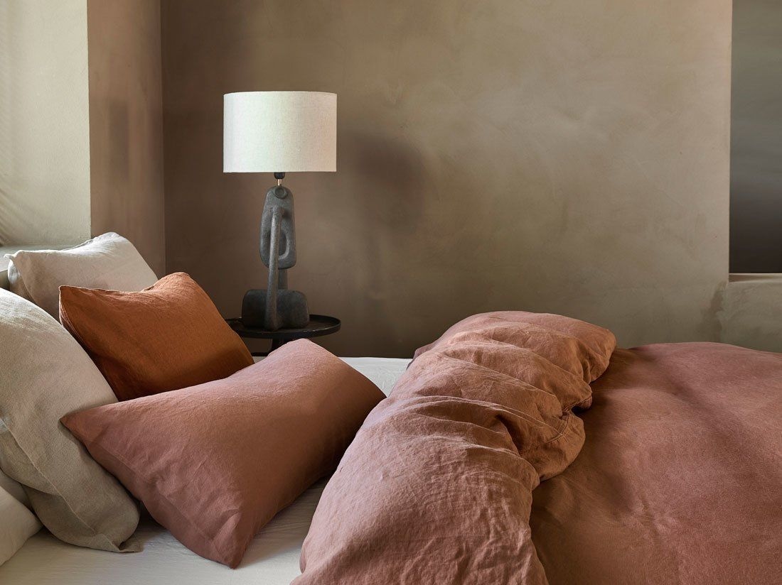 Taie d'oreiller lin lavé rose argile