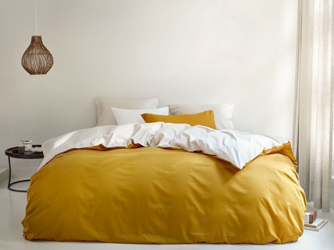 Housse de couette satin de coton double face sable/or 140x200