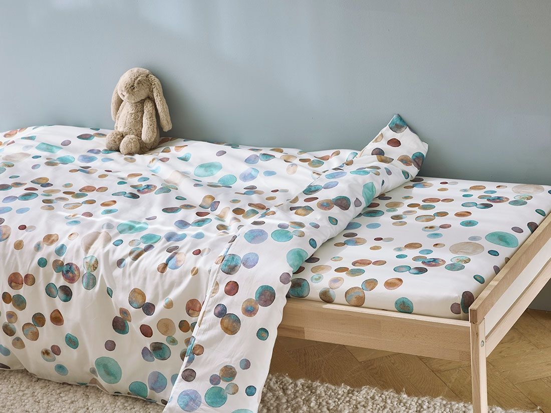Drap-housse enfant satin de coton touches d’aquarelle multicolore