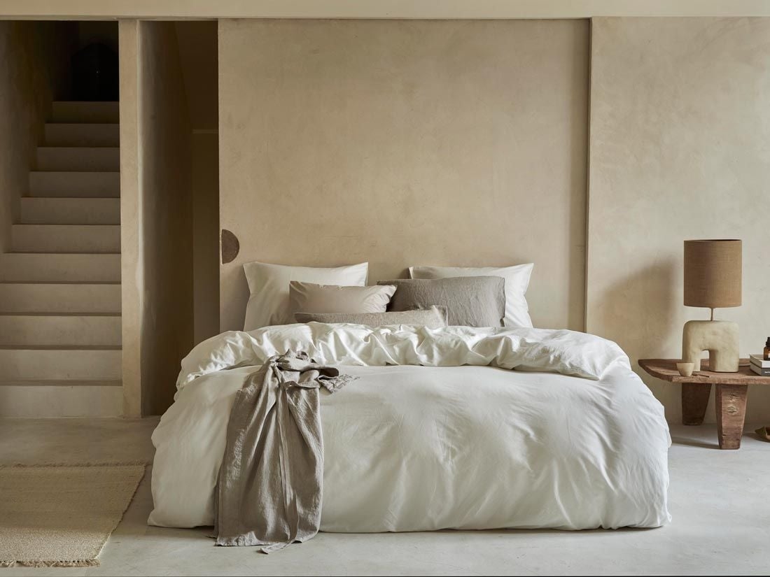 Parure de lit satin de coton blanc chaud