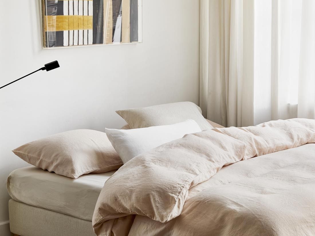 Taie d'oreiller lin lavé rose poussiéreux