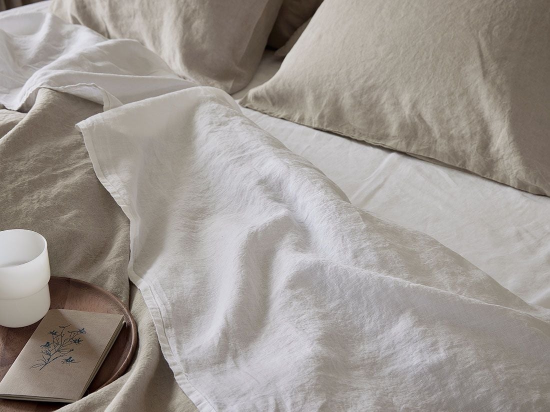 Drap plat lin lavé blanc pur