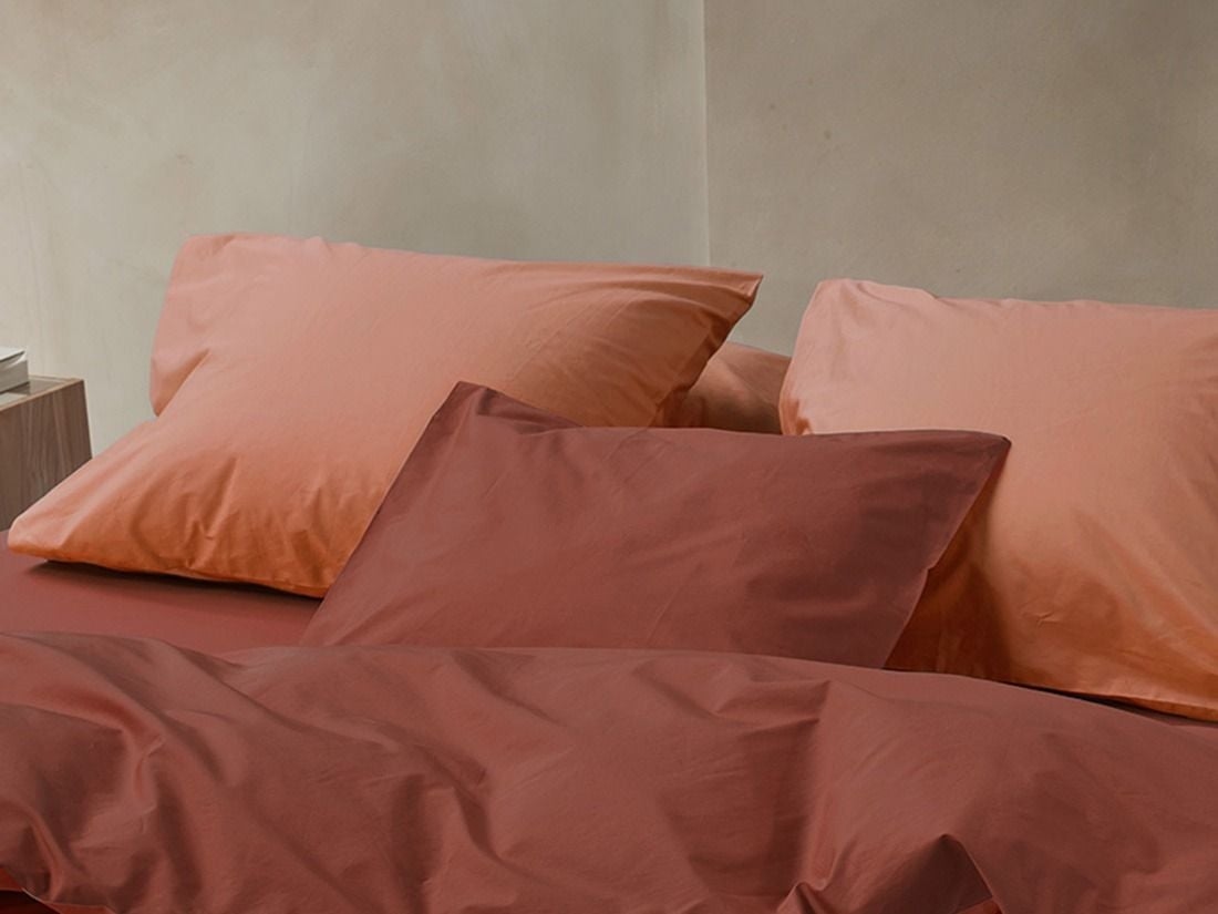 Taie d'oreiller percale de coton rouge rouille 40x80