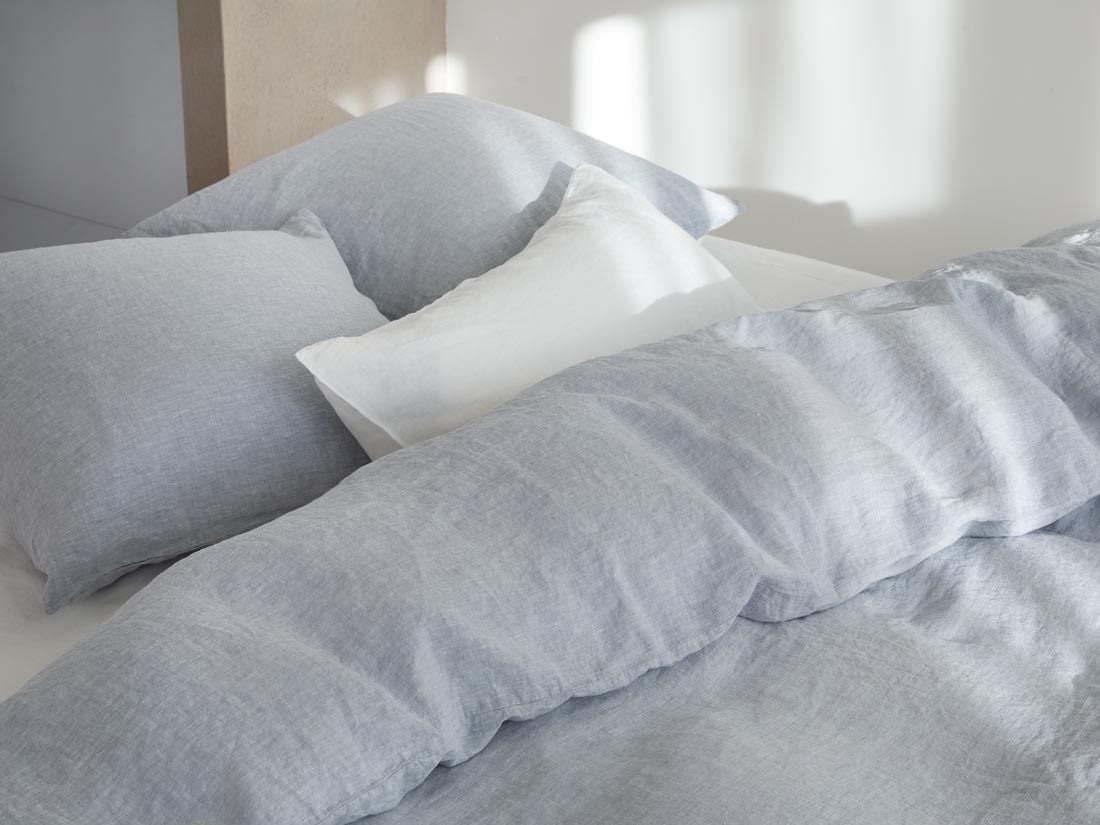 Taie d'oreiller lin lavé bleu chambray