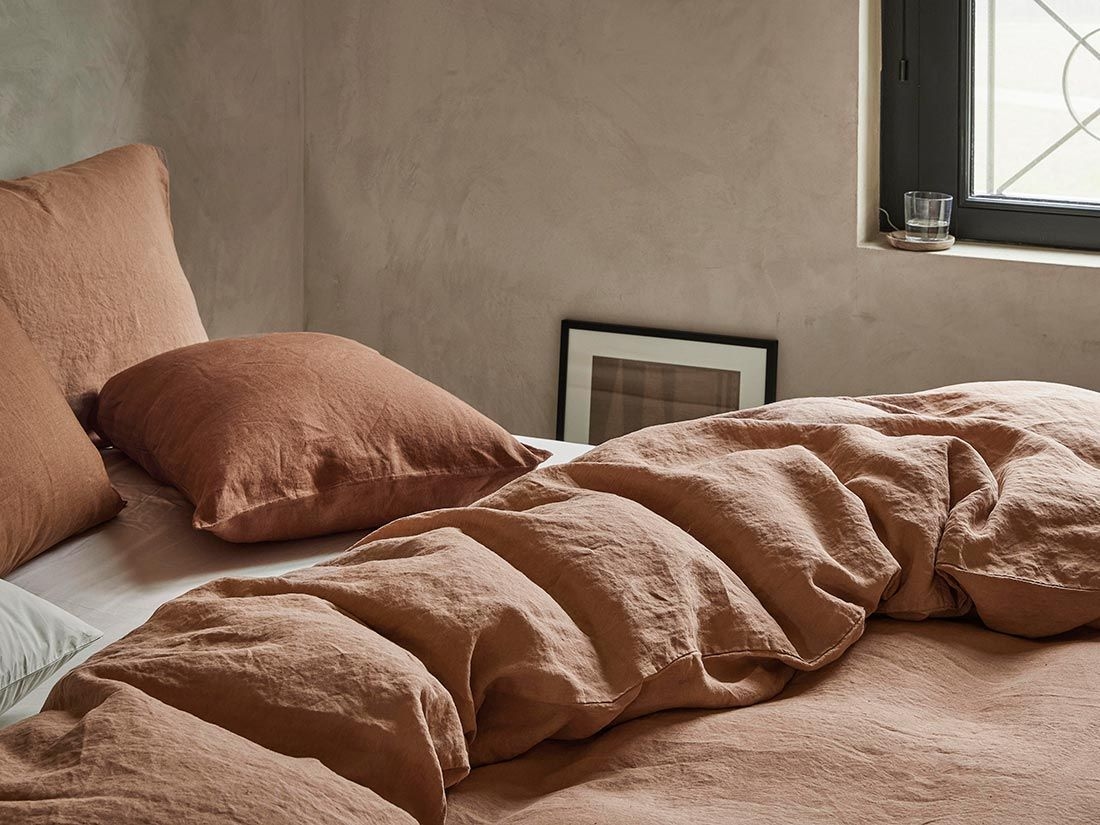 Taie d'oreiller lin lavé terracotta