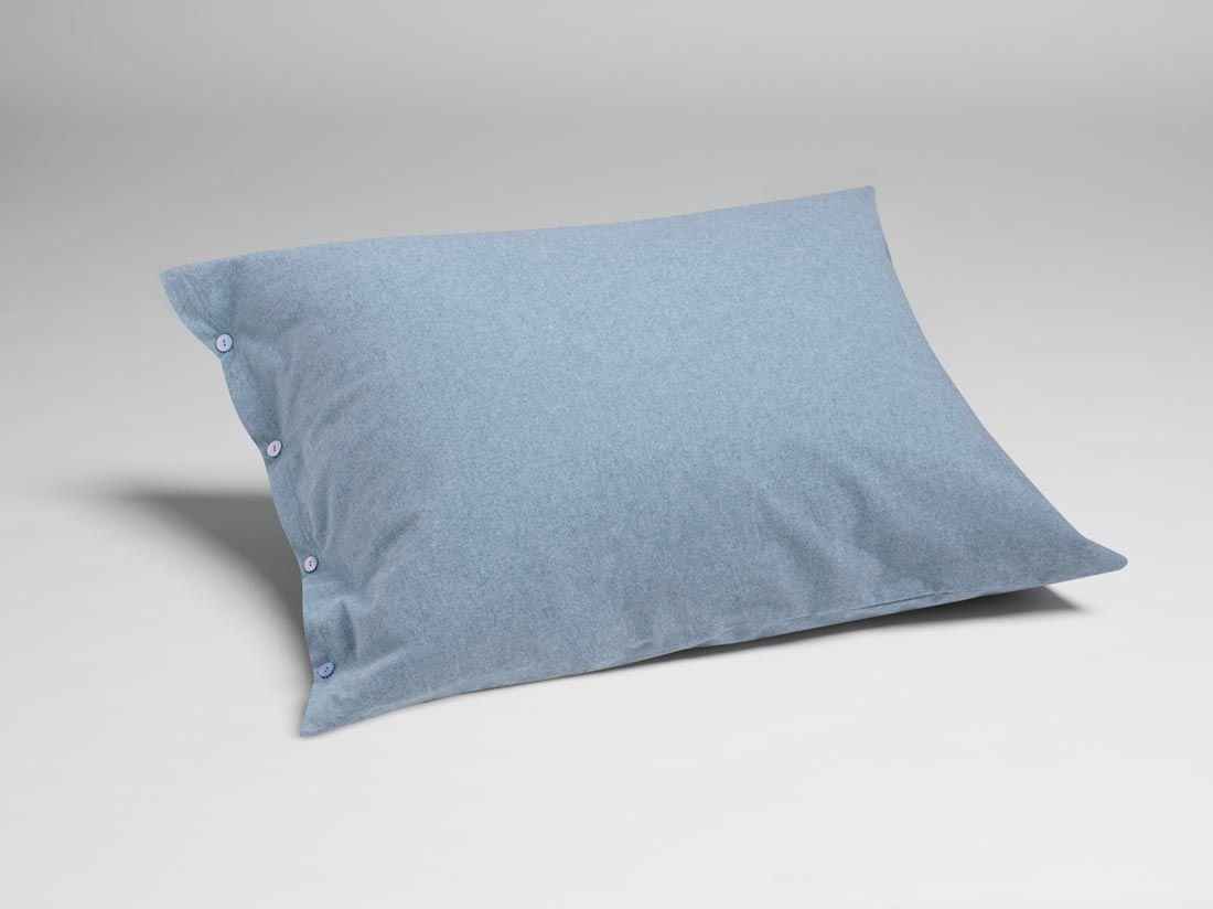 Taie d'oreiller flanelle de coton bleu clair