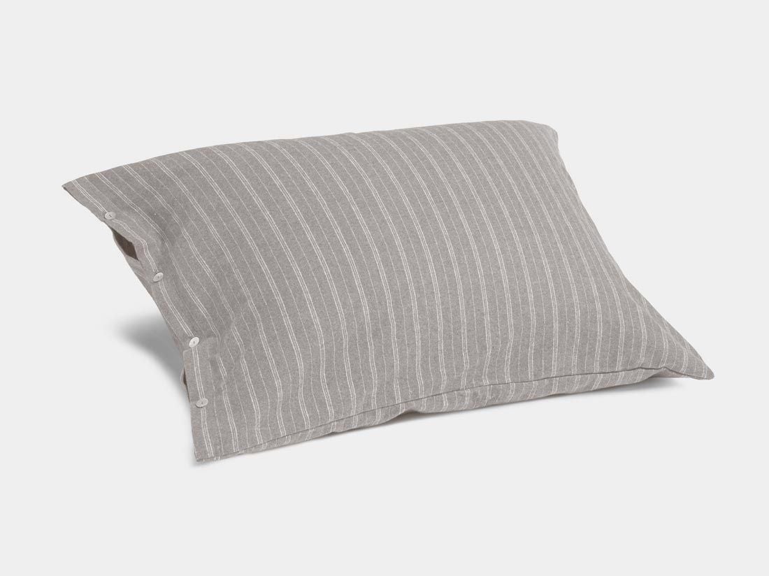 Taie d'oreiller flanelle de coton à rayures marron pierre