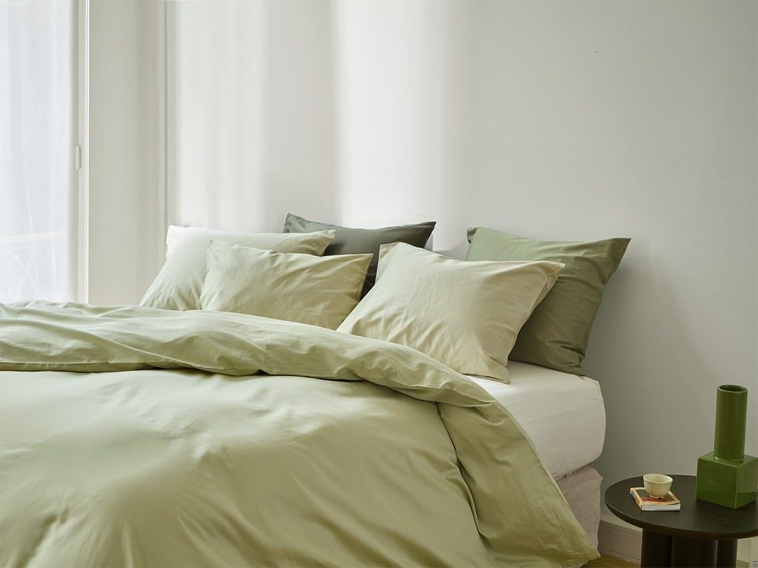 Parure de lit satin de coton olive clair