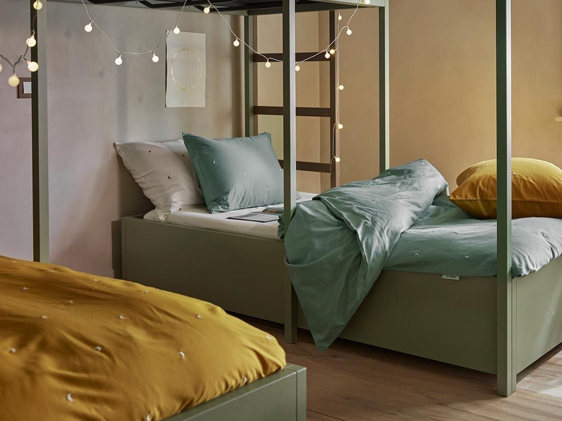 Housse de couette enfant satin de coton lune verte d'eau