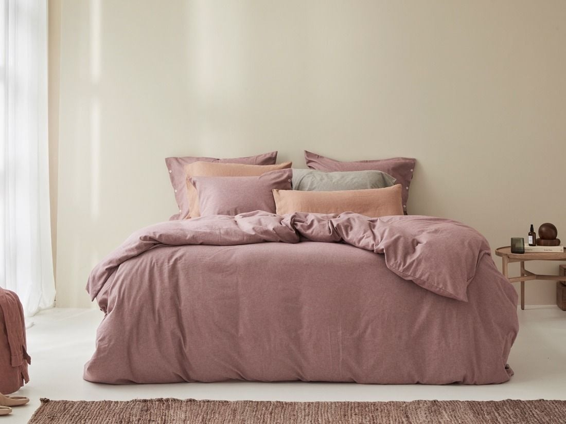 Housse de couette flanelle de coton mauve chambray