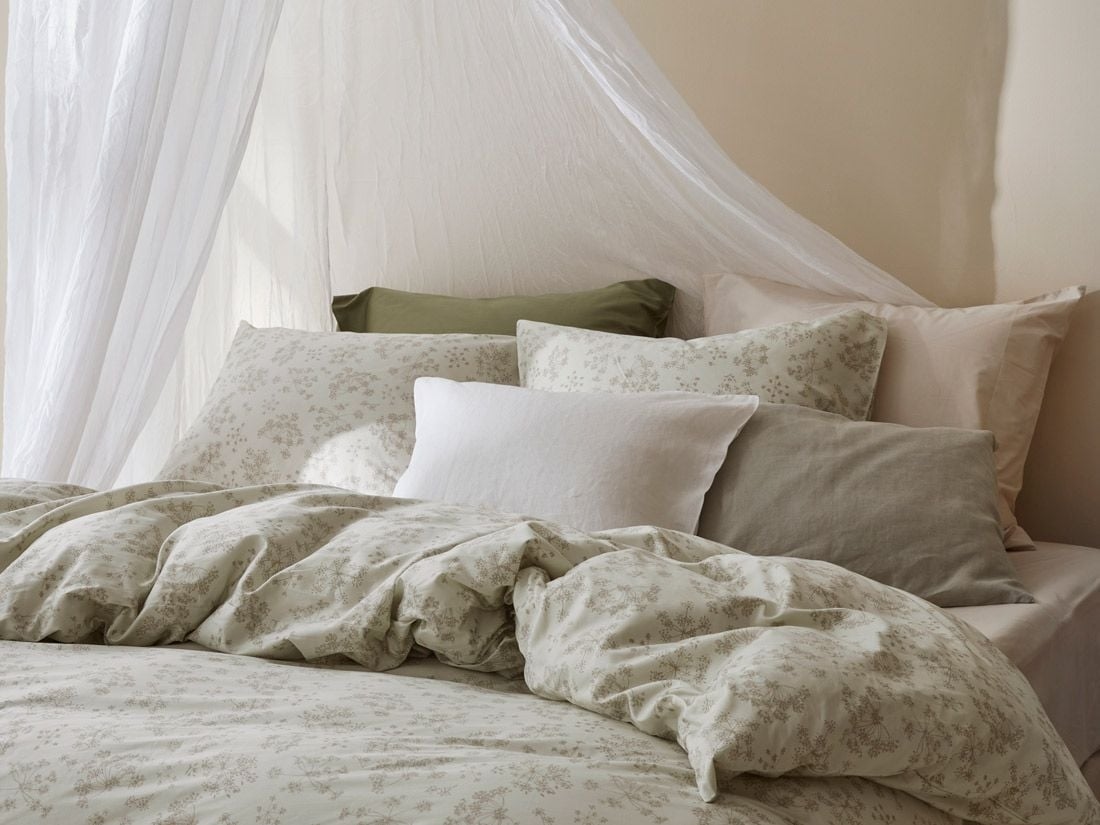 Taie d'oreiller satin de coton fleur naturelle