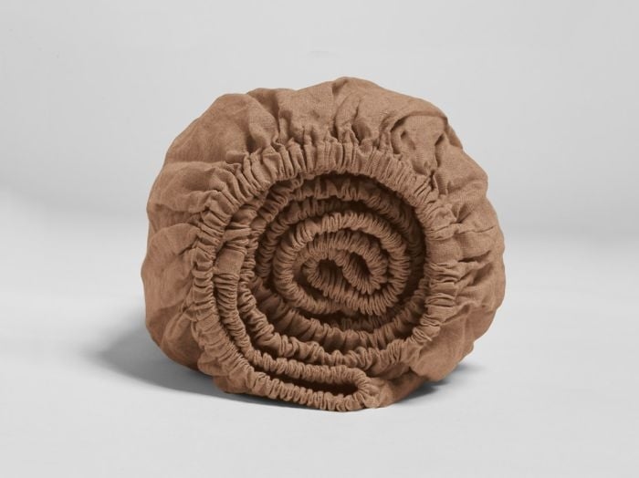 Drap-housse lin lavé noisette