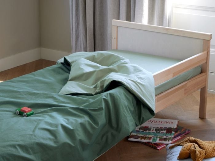 Housse de couette enfant percal double face vert jade/forêt